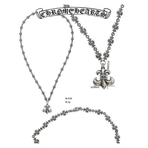 Chrome Hearts Silver Little Scout Flower Pendant + Small Cross Necklace (48cm),(36.2g)