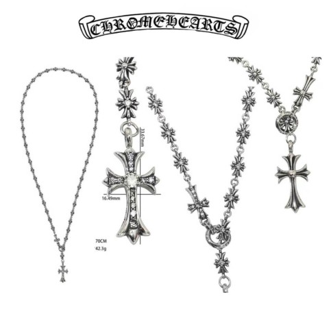 Chrome Hearts Silver One-Sided Diamond Angel Necklace (70cm),(42.3g)