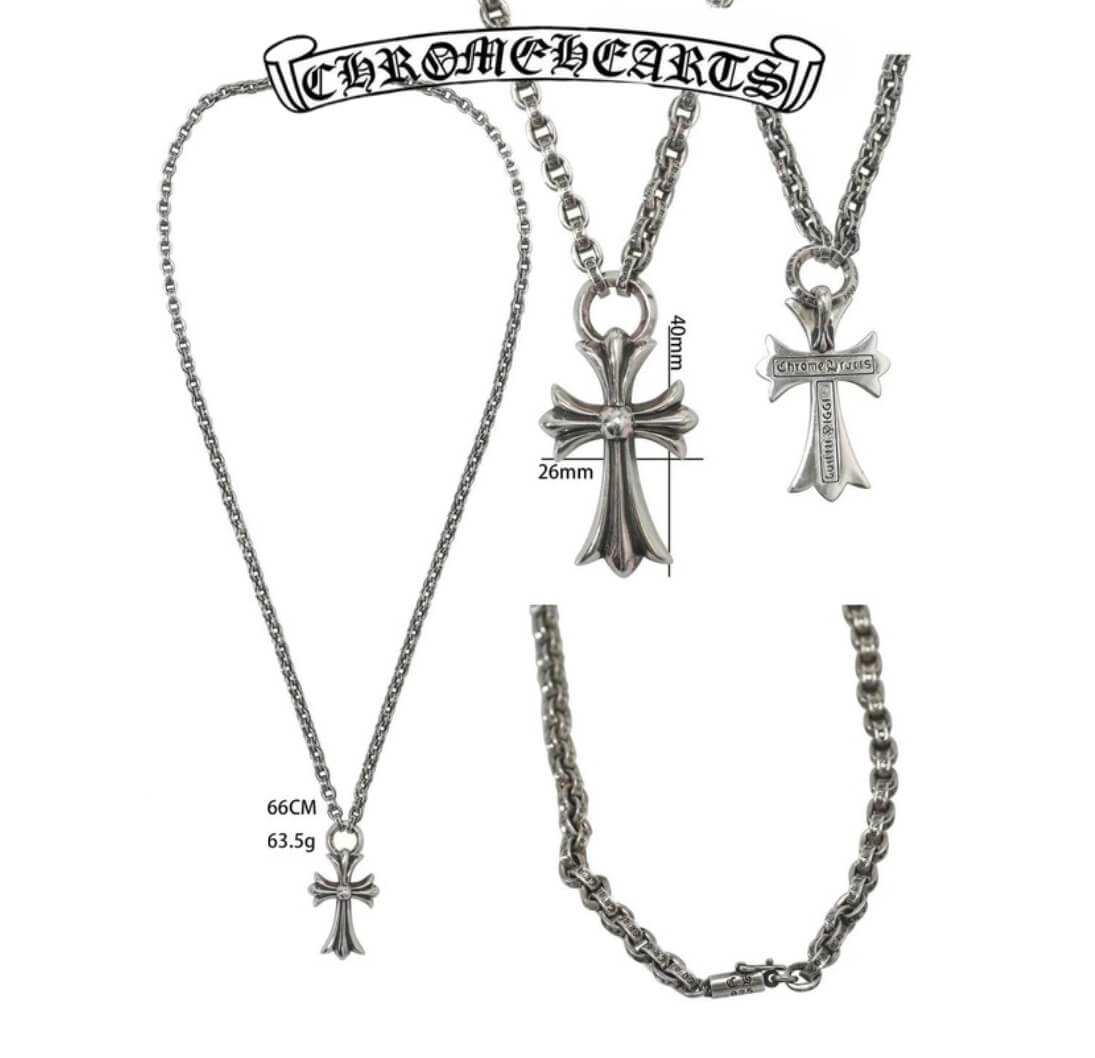 Chrome Hearts Silver Fixed Cross Alphabet Necklace (66cm)(63.5g)