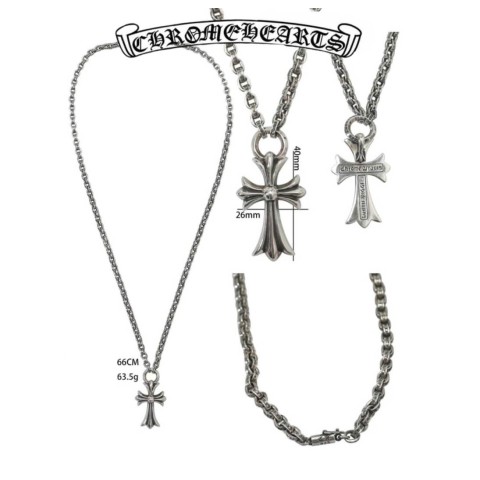 Chrome Hearts Silver Fixed Cross Alphabet Necklace (66cm)(63.5g)
