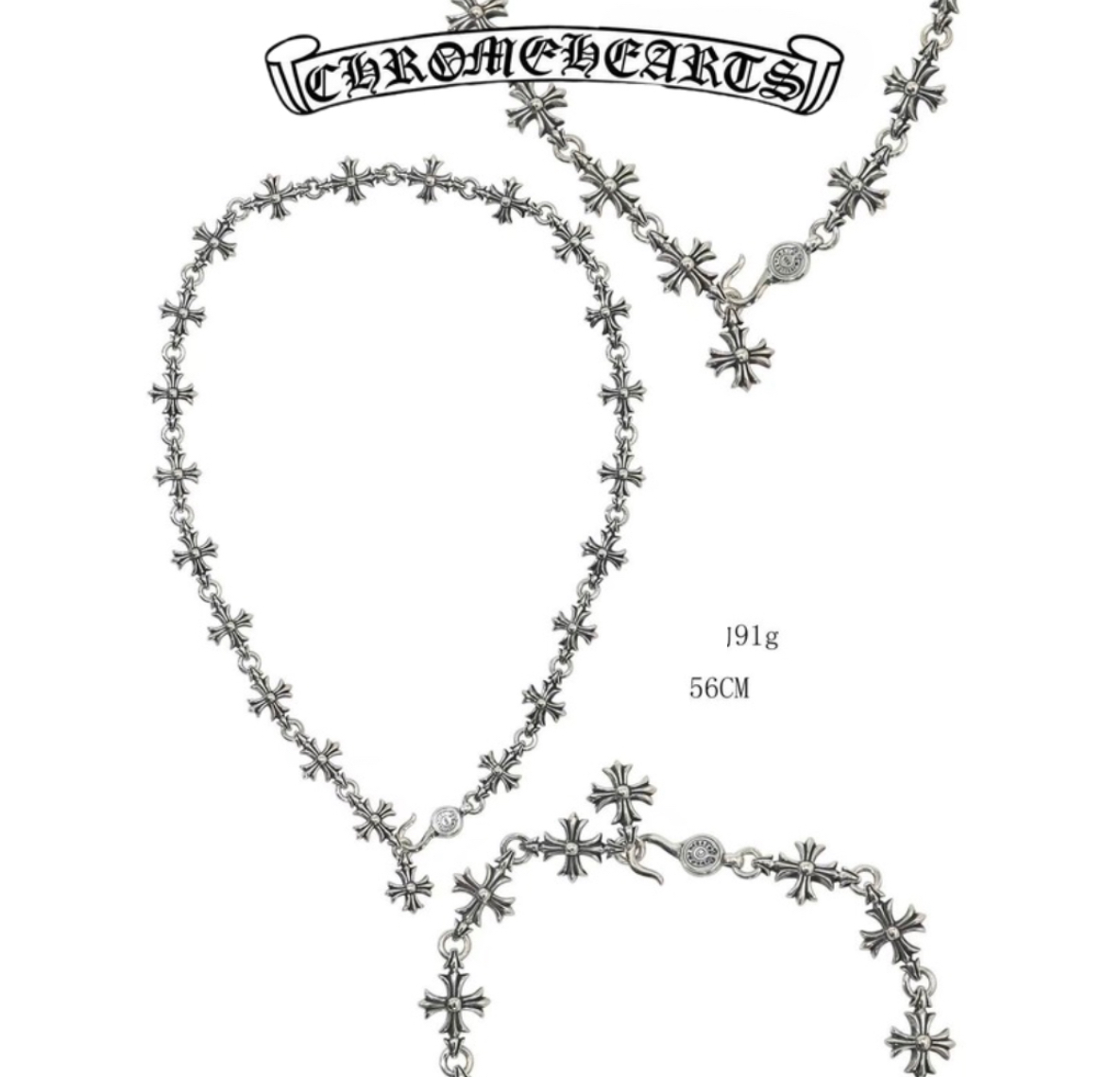 Chrome Hearts Silver Cross Flower Necklace (56cm),(91g)
