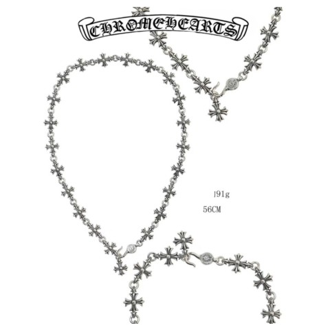 Chrome Hearts Silver Cross Flower Necklace (56cm),(91g)