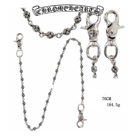 Chrome Hearts Silver Double Hook Cross Round Bead(76cm)(184g)