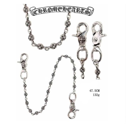 Chrome Hearts Silver Double Hook Cross Round Bead(48cm)(132g)