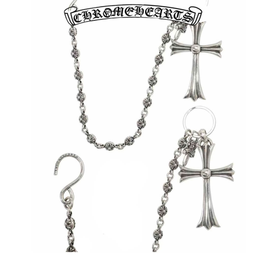 Chrome Hearts Large Cross Pendant + Cross Bead Chain + S-Clasp (119g)