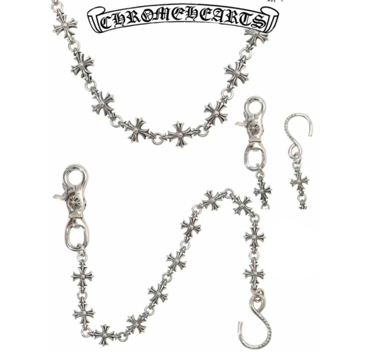 Chrome Hearts Silver Cross Large Bead Necklace (55cm),(115g)