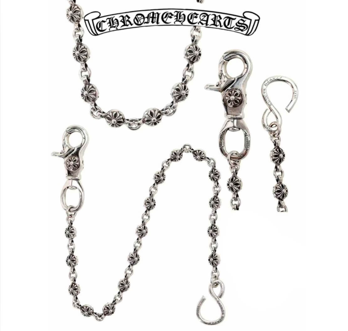 Chrome Hearts Silver Young Military Flower Beaded Double Hook Necklace (43cm),(102g)