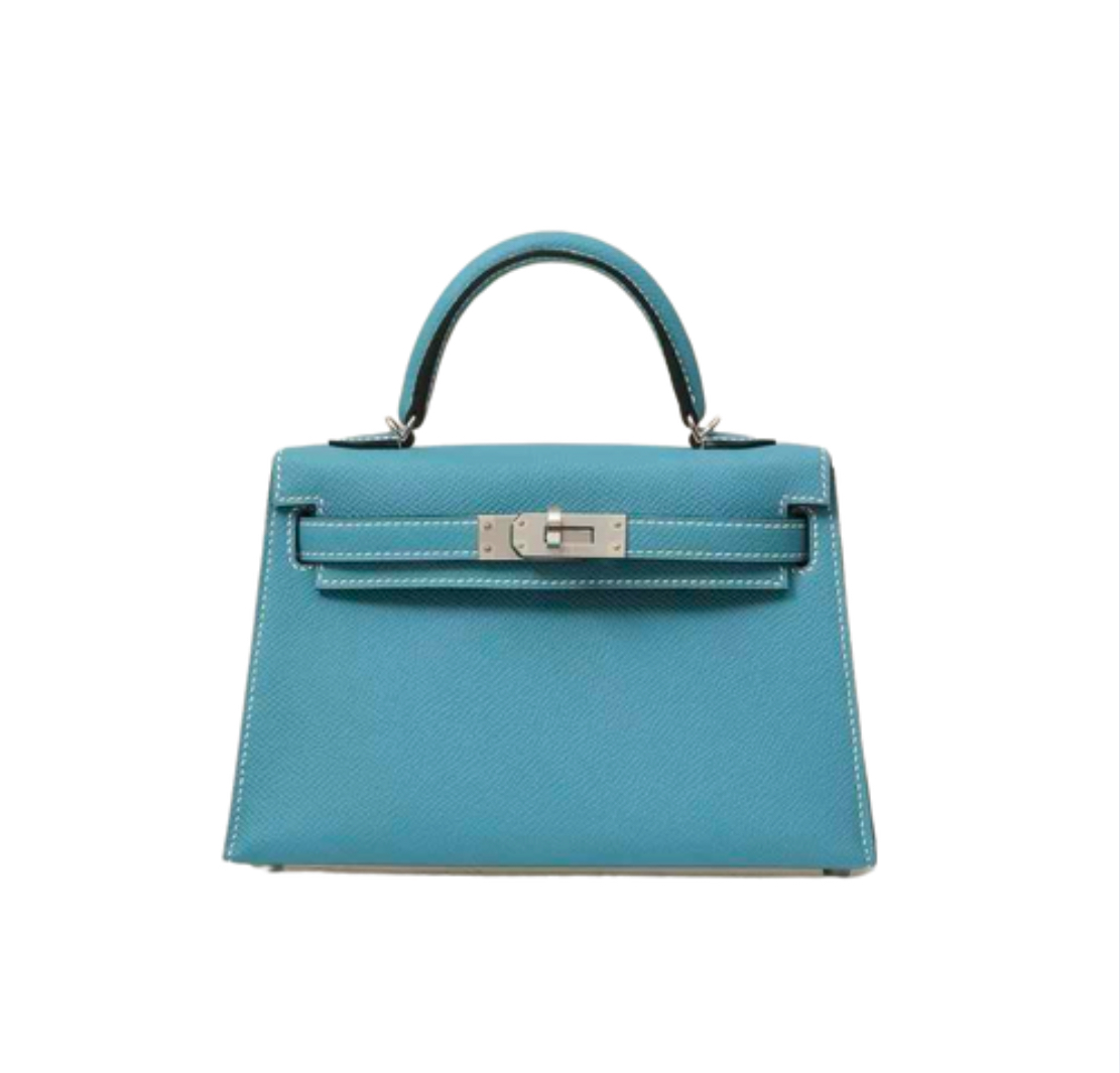 Hermès Mini Kelly Blue jean Epsom&Palladium Hardware