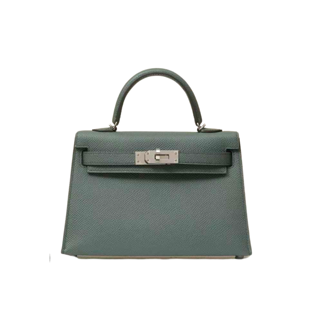 Hermès Mini Kelly Vert Amande Epsom&Palladium Hardware