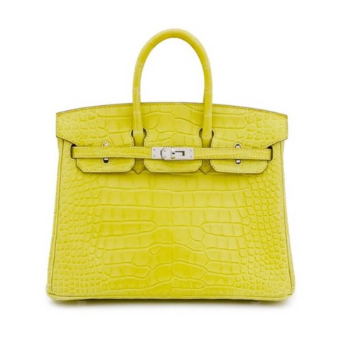 Hermès Birkin25 Lime Yellow Matte Alligator&Palladium Hardware