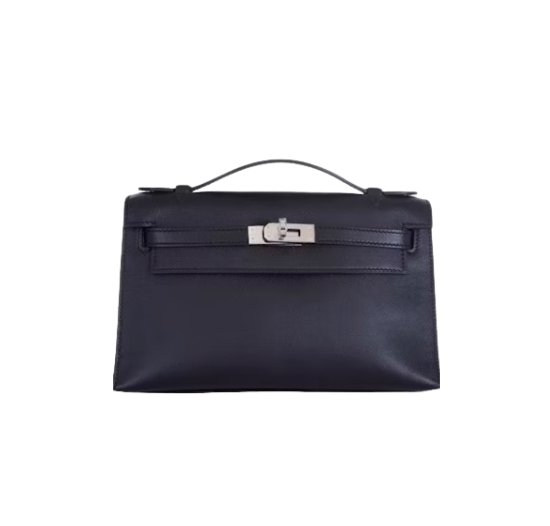 Hermès Kelly Pochette Noir Swift& Palladium hardware