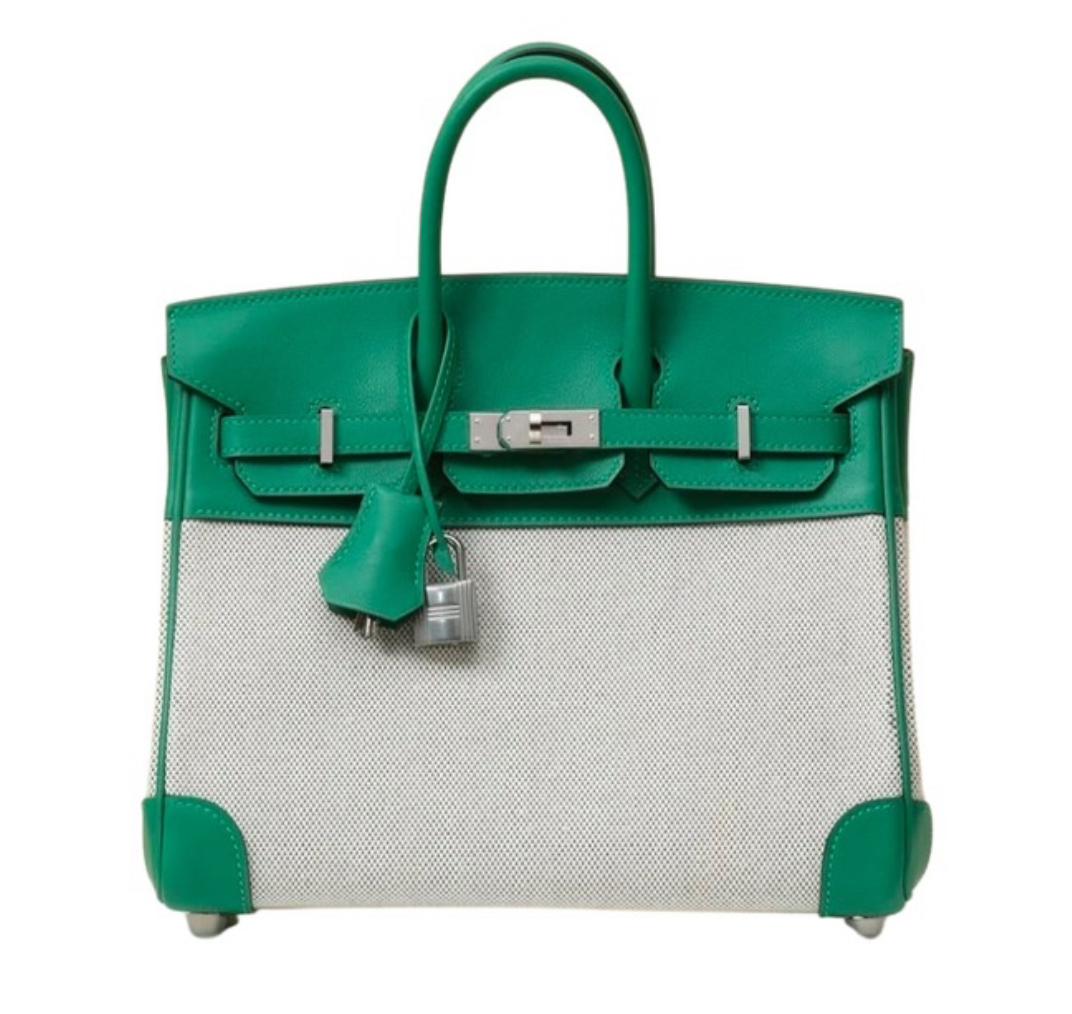 Hermès 25cm Birkin Quadrille Vert Vertigo &Swift Leather Toile Palladium Hardware