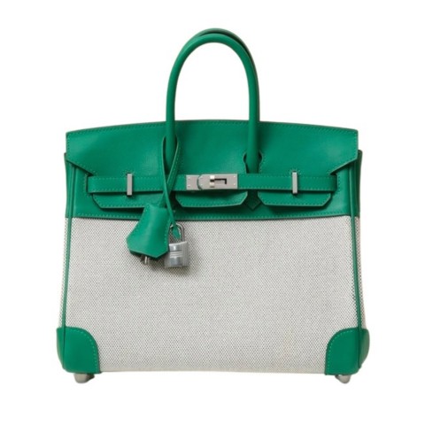 Hermès 25cm Birkin Quadrille Vert Vertigo &Swift Leather Toile Palladium Hardware