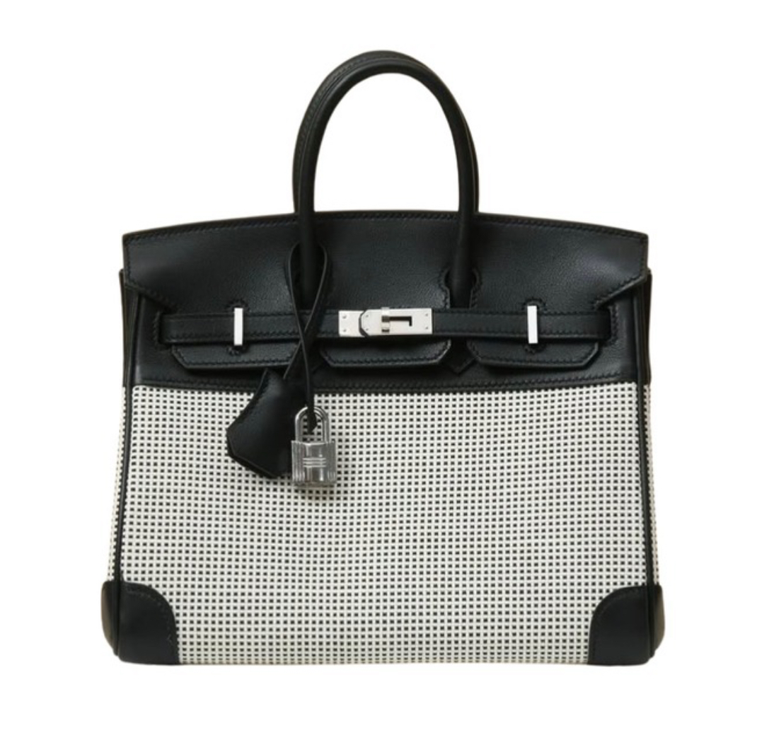 Hermès 25cm Birkin Quadrille Noir &Swift Leather Toile Palladium Hardware