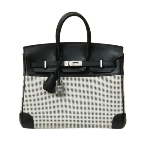 Hermès 25cm Birkin Quadrille Noir &Swift Leather Toile Palladium Hardware