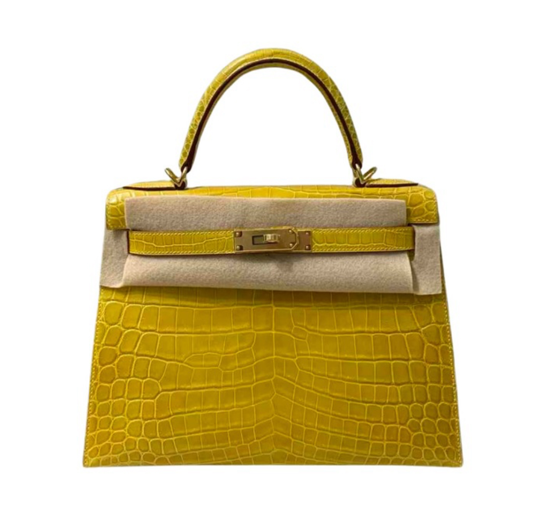 Hermès Kelly25 Mimosa Shiny Alligator&Gold Hardware