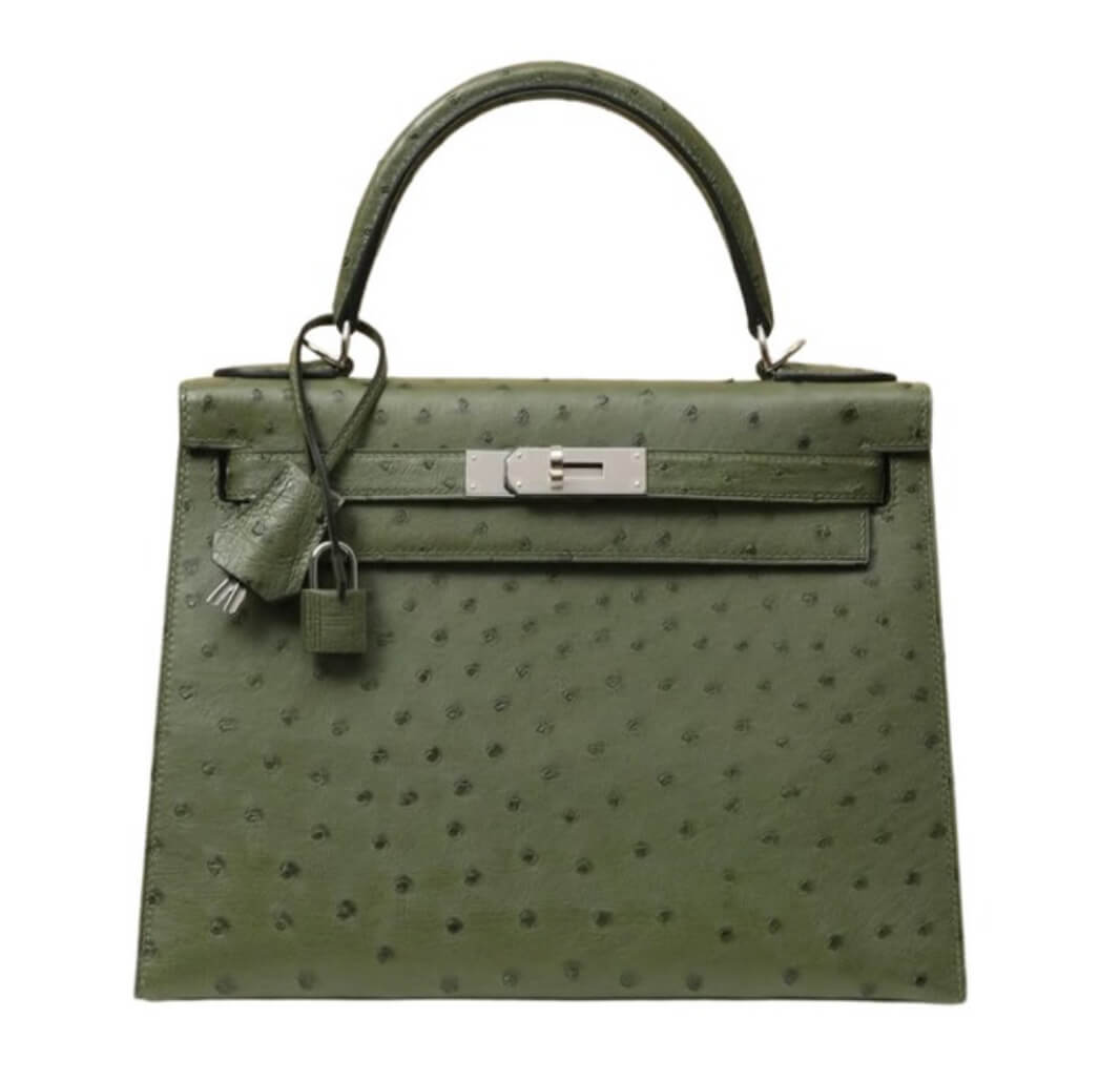 Hermès Kelly28 Vert Titien Ostrich&Palladium Hardware
