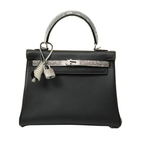 Hermès Kelly25 Touch Noir Swift /Lizard&Palladium Hardware