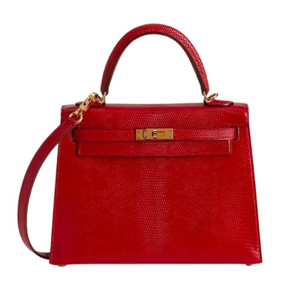 Hermès Kelly25 Rouge Casaque Lizard Leather& Gold Hardware