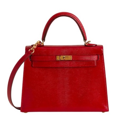 Hermès Kelly25 Rouge Casaque Lizard Leather& Gold Hardware
