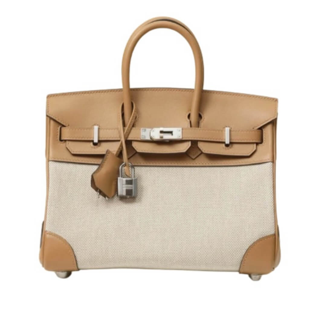 Hermès Birkin25 Chai Swift and Ecru Toile Quadrille&Palladium Hardware