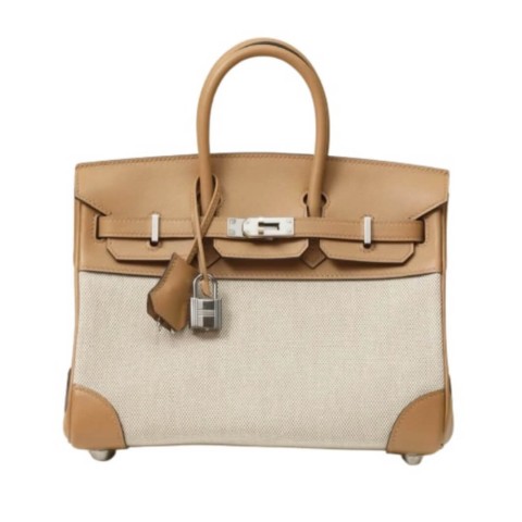 Hermès Birkin25 Chai Swift and Ecru Toile Quadrille&Palladium Hardware