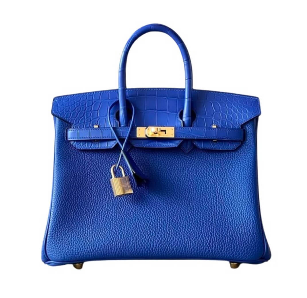 Hermès Birkin25 Bleu Royal Matte Alligator and Togo Touch&gold Hardware
