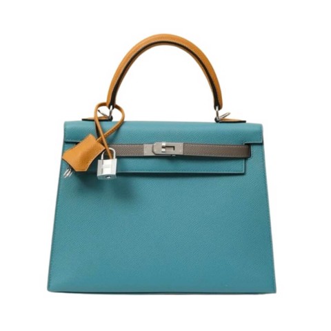 Hermès Kelly25 Sellier Blue Paon Touch Epsom&Palladium Hardware