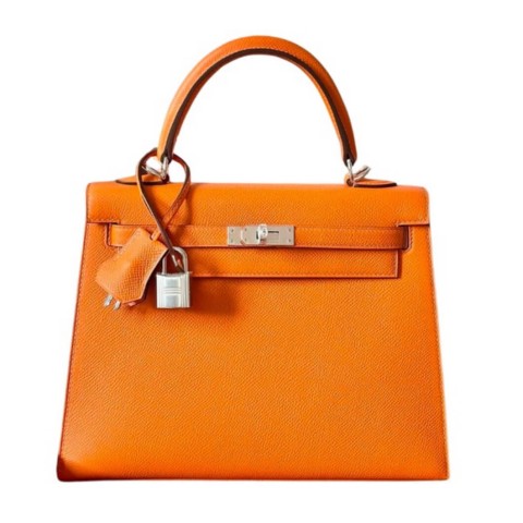 Hermès Kelly28 Sellier Orange Leather Epsom&Palladium Hardware