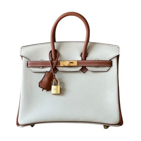 Hermès Birkin25 White and Gris Tourterelle Clemence&Gold Hardware