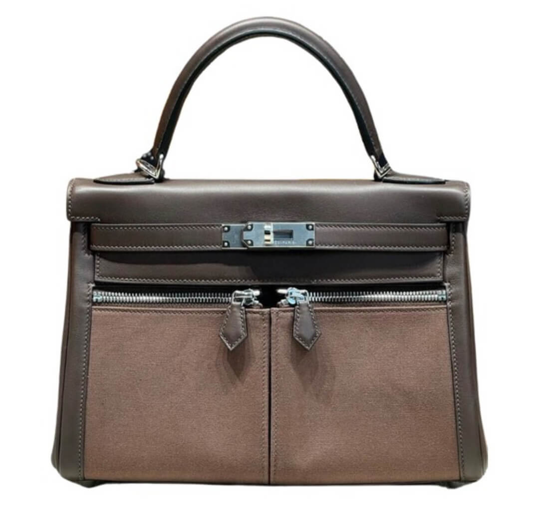 Hermès Kelly Lakis 40 Chocolate Calf Box and Officier Toile&Palladium Hardware