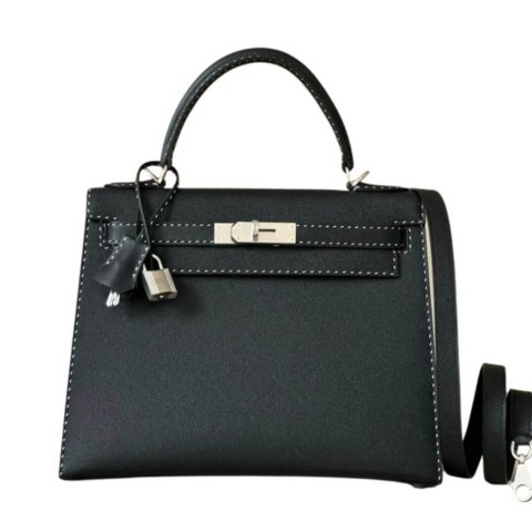 Hermès Kelly28 Black Un Point Sur Deux Veau Graine Monsieur& Palladium Hardware