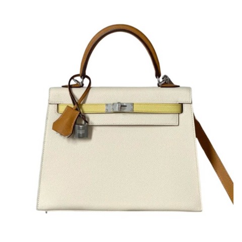 Hermès Kelly25 Tri-Color Nata Sesame Jaune Poussin&Palladium Hardware