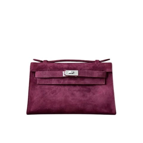 Hermes Kelly Pochette Burgundy Doblis Clutch&Palladium Hardware