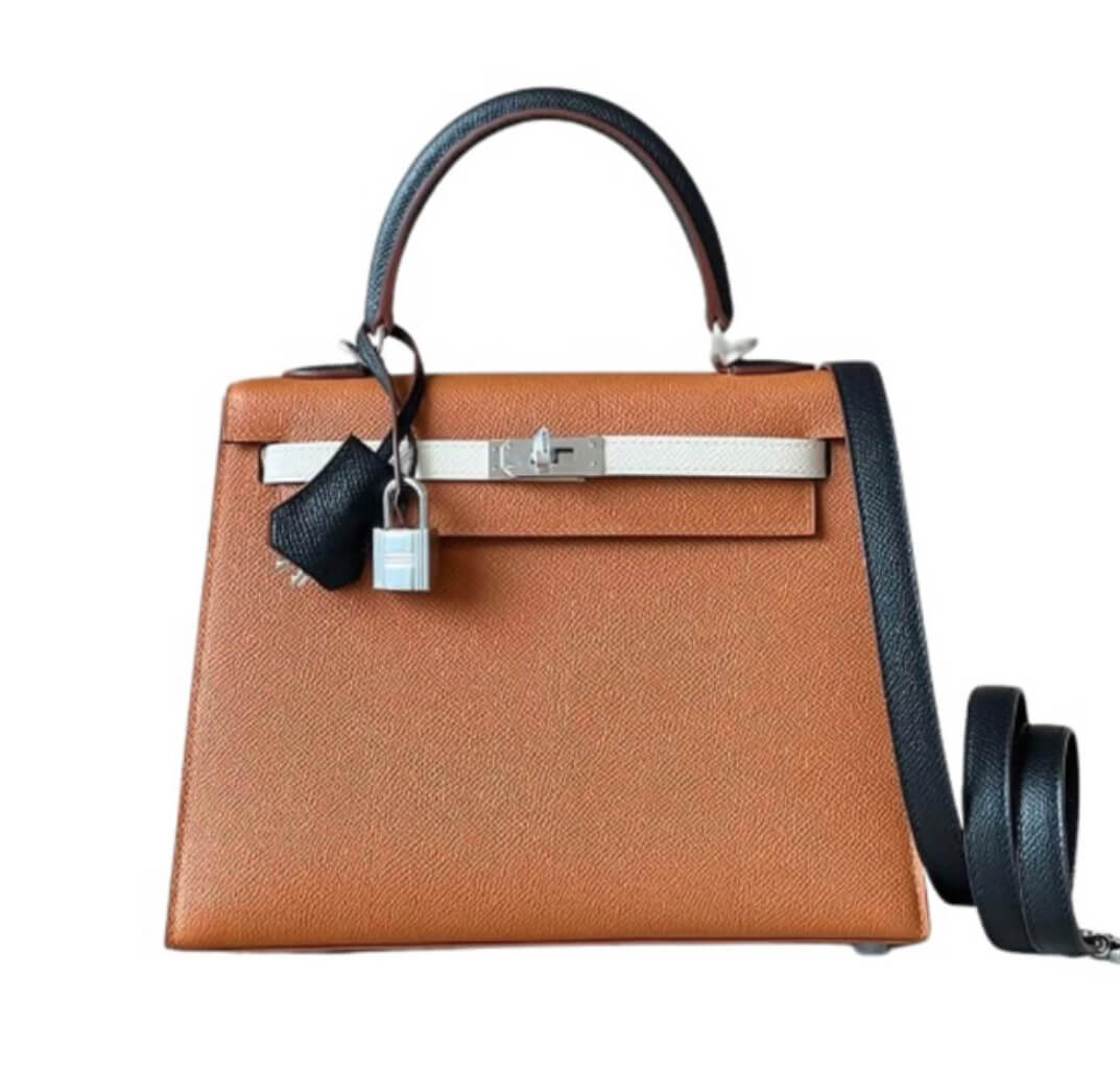 HERMÈS Kelly25 Silver Gold Epsom/Craie Epsom Noir Epsom&Palladium Hardware
