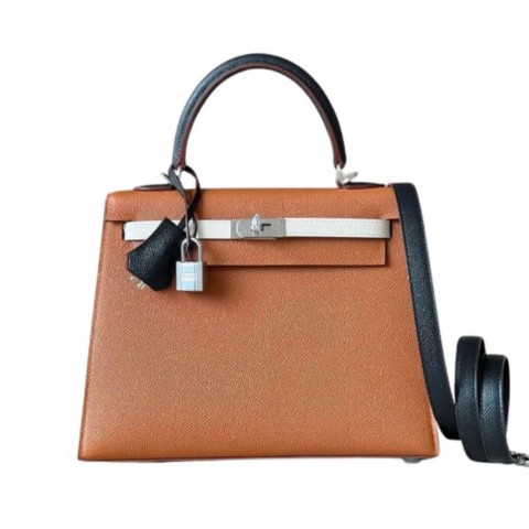 HERMÈS Kelly25 Silver Gold Epsom/Craie Epsom Noir Epsom&Palladium Hardware
