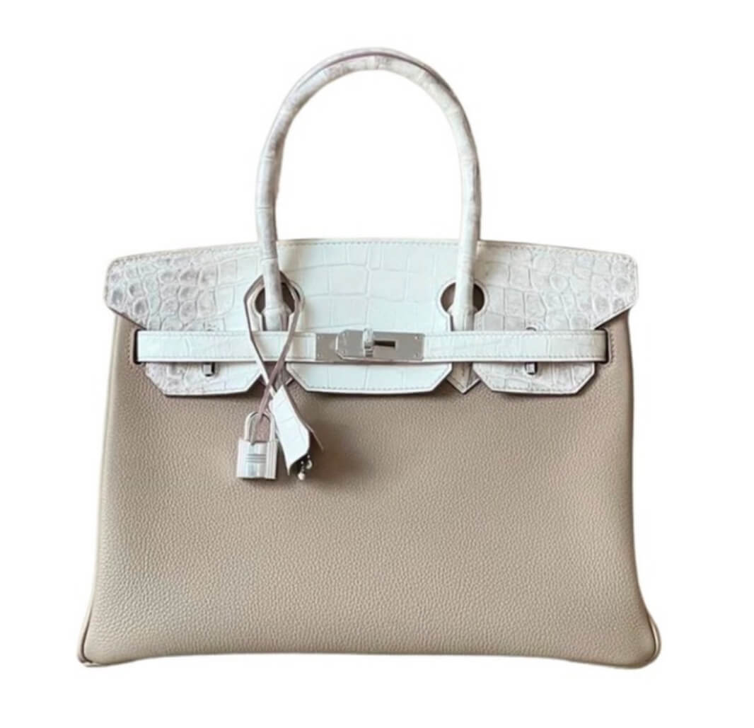Hermès Birkin25 Touch in Gris Tourterelle Togo, Himalaya Niloticus Crocodile&Palladium Hardware
