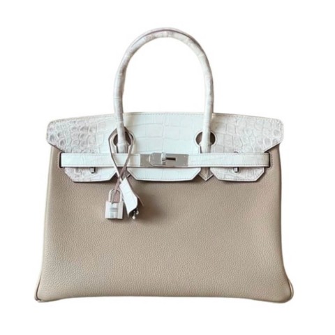 Hermès Birkin25 Touch in Gris Tourterelle Togo, Himalaya Niloticus Crocodile&Palladium Hardware
