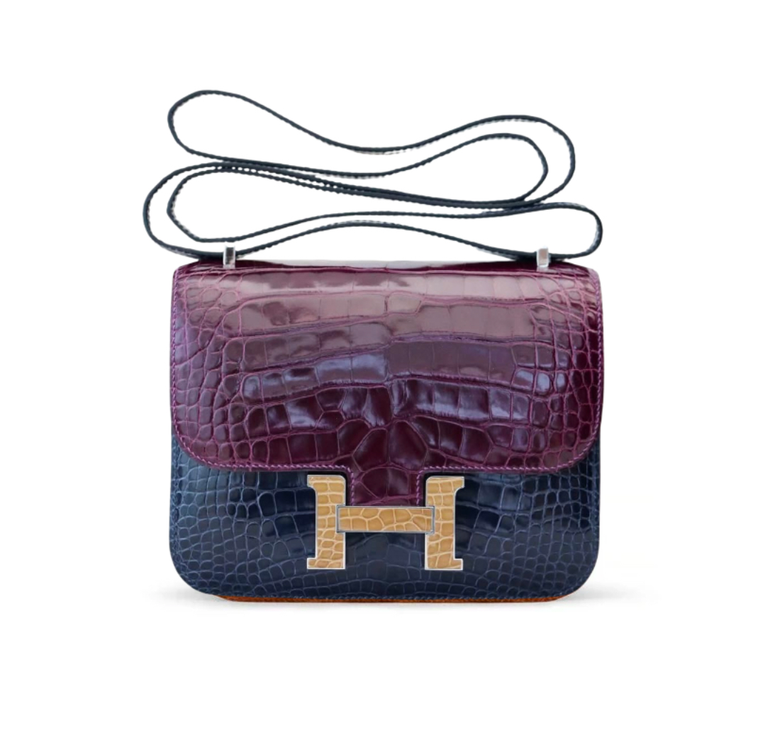 Hermès Constance19 Blue Izmir Niloticus Crocodile Blue /Amethyst &Gold Hardware