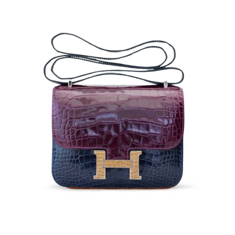 Hermès Constance19 Blue Izmir Niloticus Crocodile Blue /Amethyst &Gold Hardware