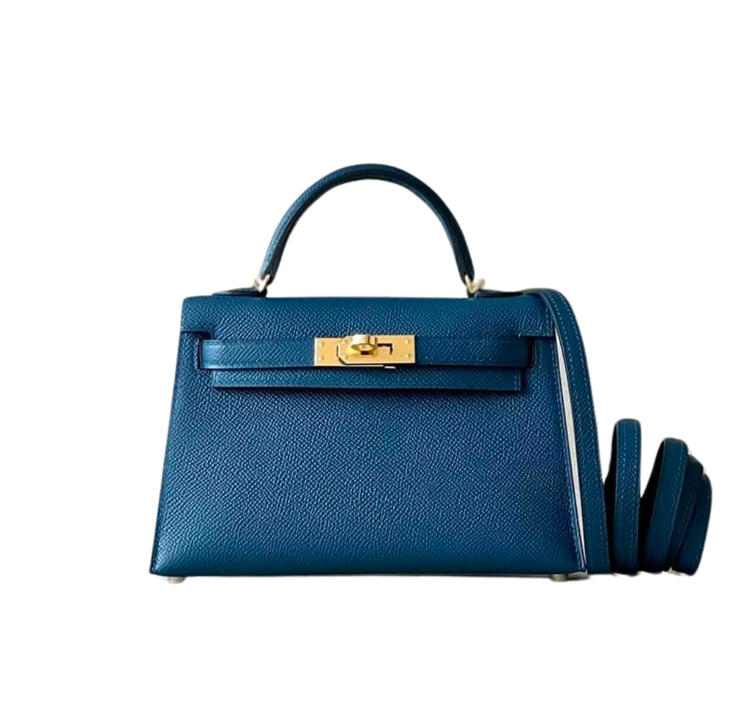 Hermès Mini Kelly Sellier Bleu Saphir Chevre Mysore& Gold Hardware