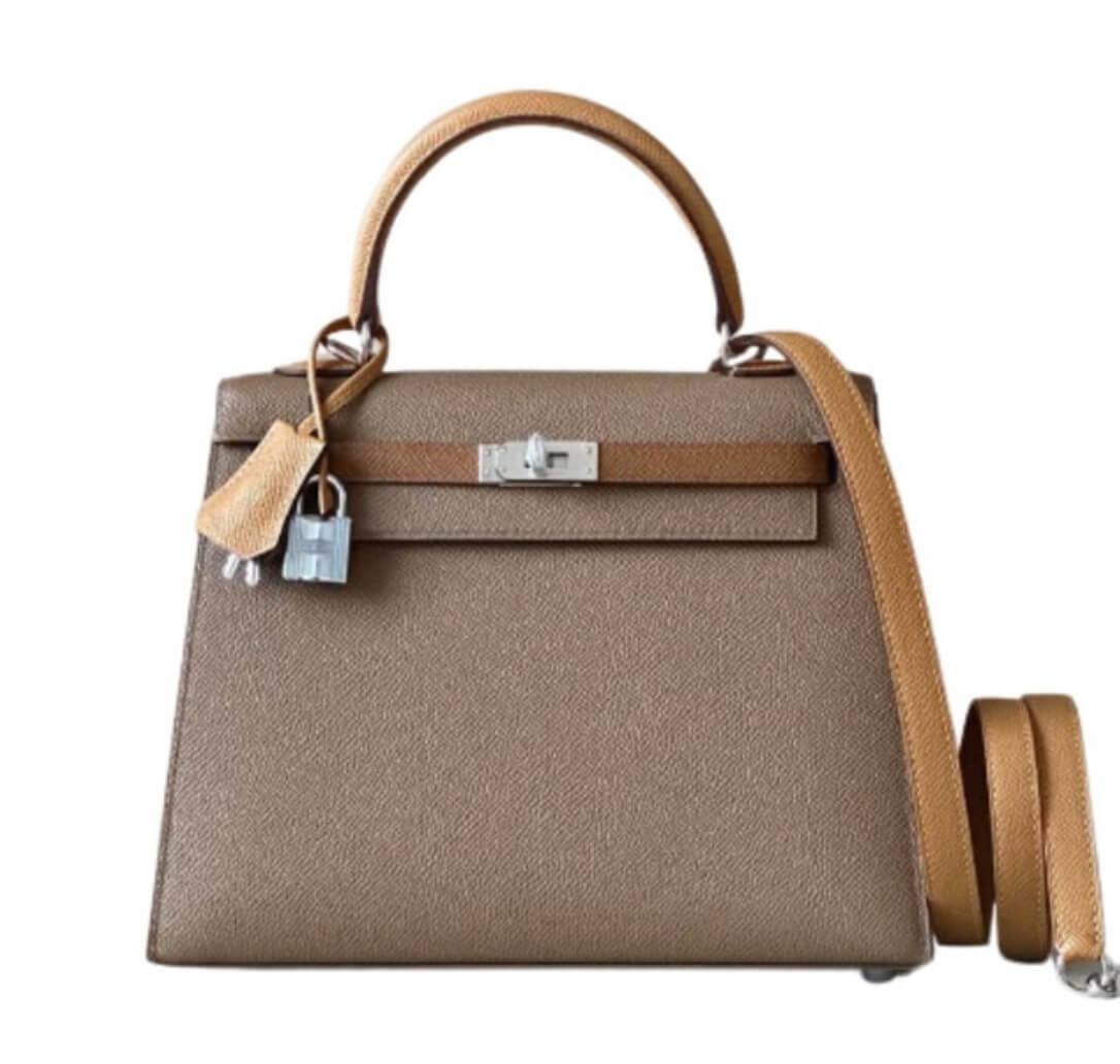 Hermès Kelly25 Sellier Etoupe Alezan and Biscuit Epsom&Palladium Hardware