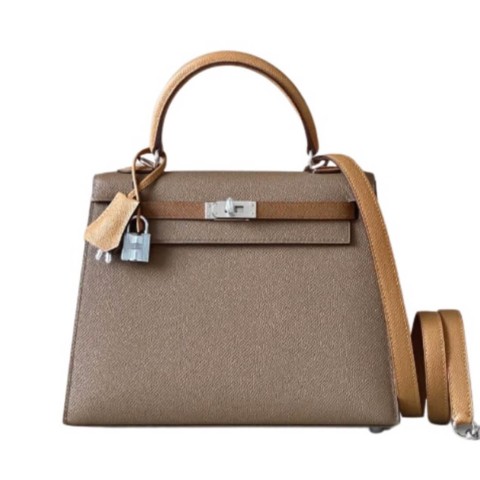 Hermès Kelly25 Sellier Etoupe Alezan and Biscuit Epsom&Palladium Hardware