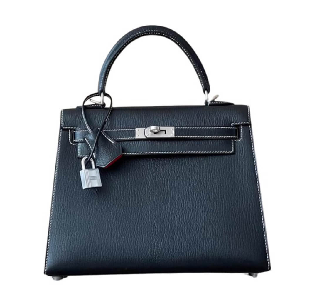 Hermès Kelly25 Black Un Point Sur Deux Veau Graine Monsieur& Palladium Hardware