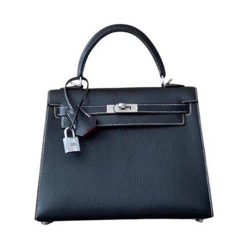 Hermès Kelly25 Black Un Point Sur Deux Veau Graine Monsieur& Palladium Hardware