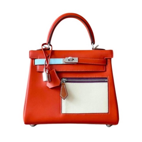 Hermès Kelly25 Sellier,Colormatic /Cuivre, Nata, Bleu Brume, Chai And Lime Swift& Palladium Hardware