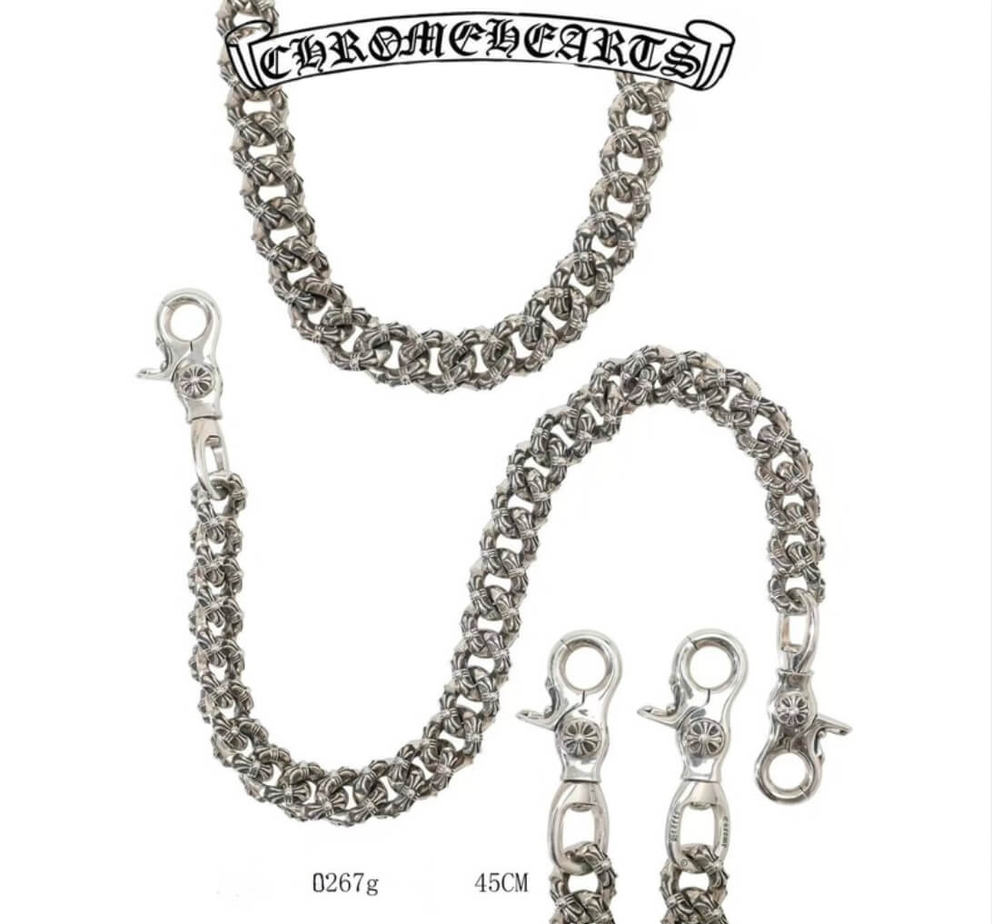 Chrome Hearts Silver Double Hook Hemp Flower Necklace(45cm)(267g)