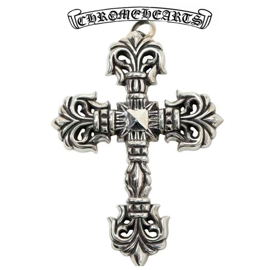 Chrome Hearts Silver Mini Cross Pendant with Diamond(234g)