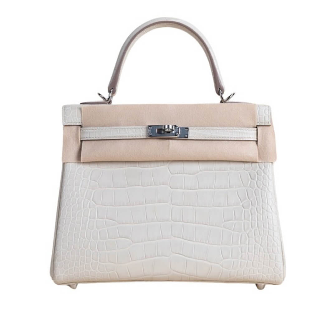 Hermès Kelly25 Silver Béton Matte Crocodile& Palladium Hardware