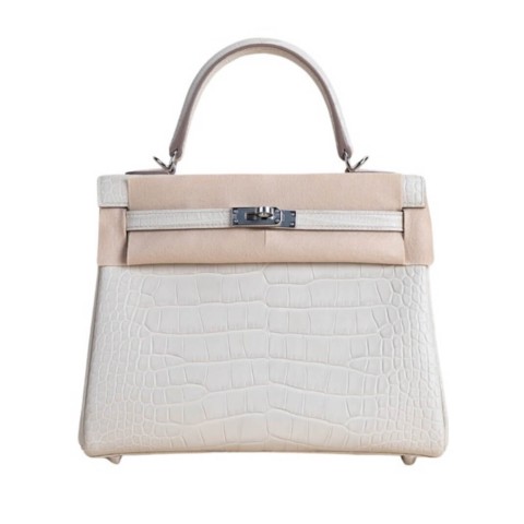Hermès Kelly25 Silver Béton Matte Crocodile& Palladium Hardware